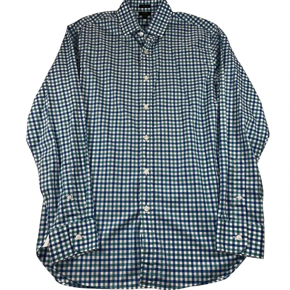 J.Crew Ludlow Slim Fit Shirt‎ Mens Medium Gingham Plaid Blue 120s 2-Ply Cotton